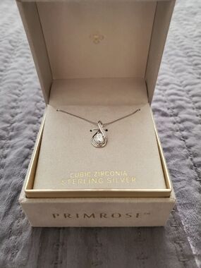 Primrose Sterling Silver Teardrop Cubic Zirconia Necklace - Silver